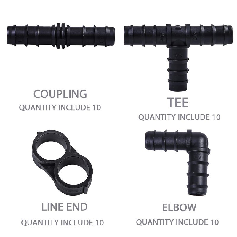 URATOT 40 Pieces Drip Irrigation Fittings Kit 1/2" Tubing Set, 10 Tees, 10 Couplings, 10 Elbows and 10 End Cap Plugs Drip Irrigation Barbed Connectors for Drip Sprinkler Systems - Image 2